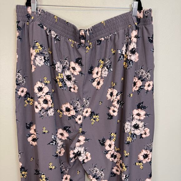Torrid Floral Crepe Wide Leg Pant Womens 4X Gray Pull On Stretch Boho Trousers - Picture 3 of 9